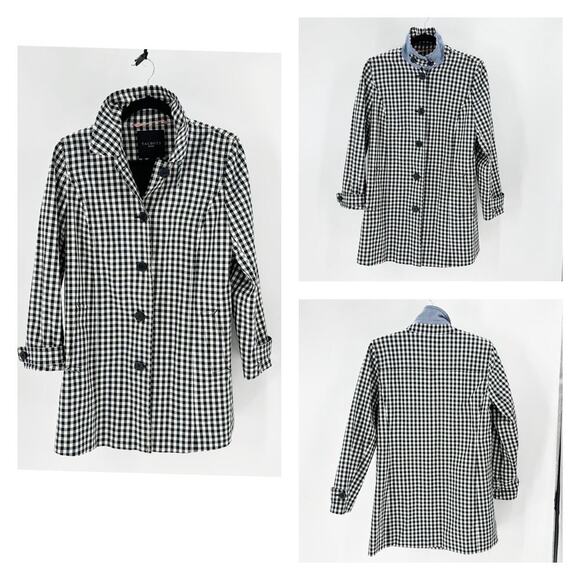 Talbots CLASSIC GINGHAM MAC black white water resistant preppy coastal grandma - Picture 1 of 10